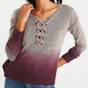 American Eagle Outfitters Lace-Up Gradient Sweater Tan and Purple Size XL Cozy